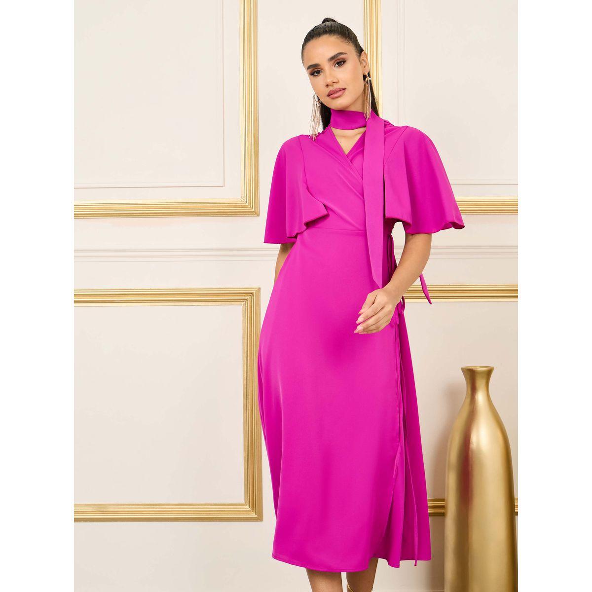 فستان ميدي سادة بنمط لف-women-clothing-dresses-image-2