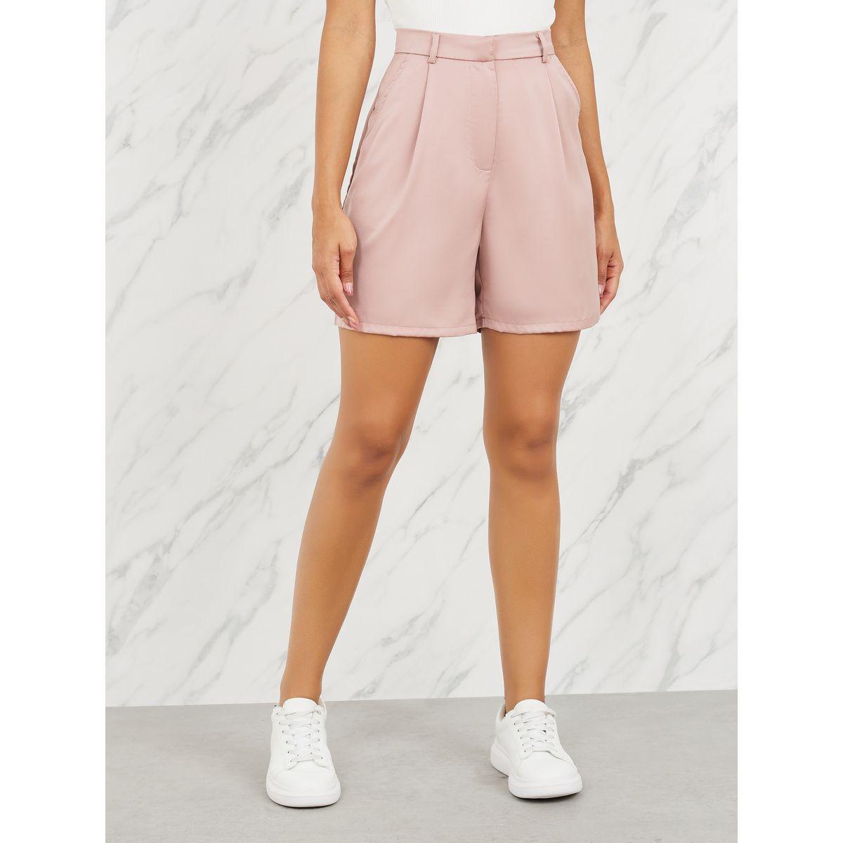 Styli Satin Pleated High Rise Shorts-women-clothing-bottoms-shorts-image-1
