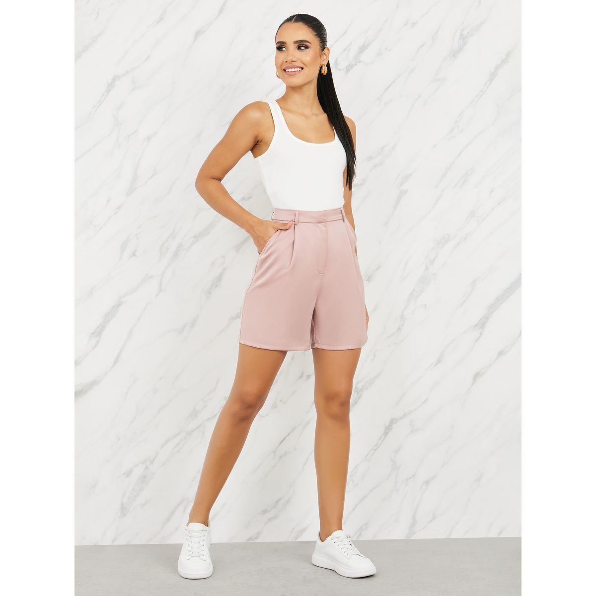 Styli Satin Pleated High Rise Shorts-women-clothing-bottoms-shorts-image-2