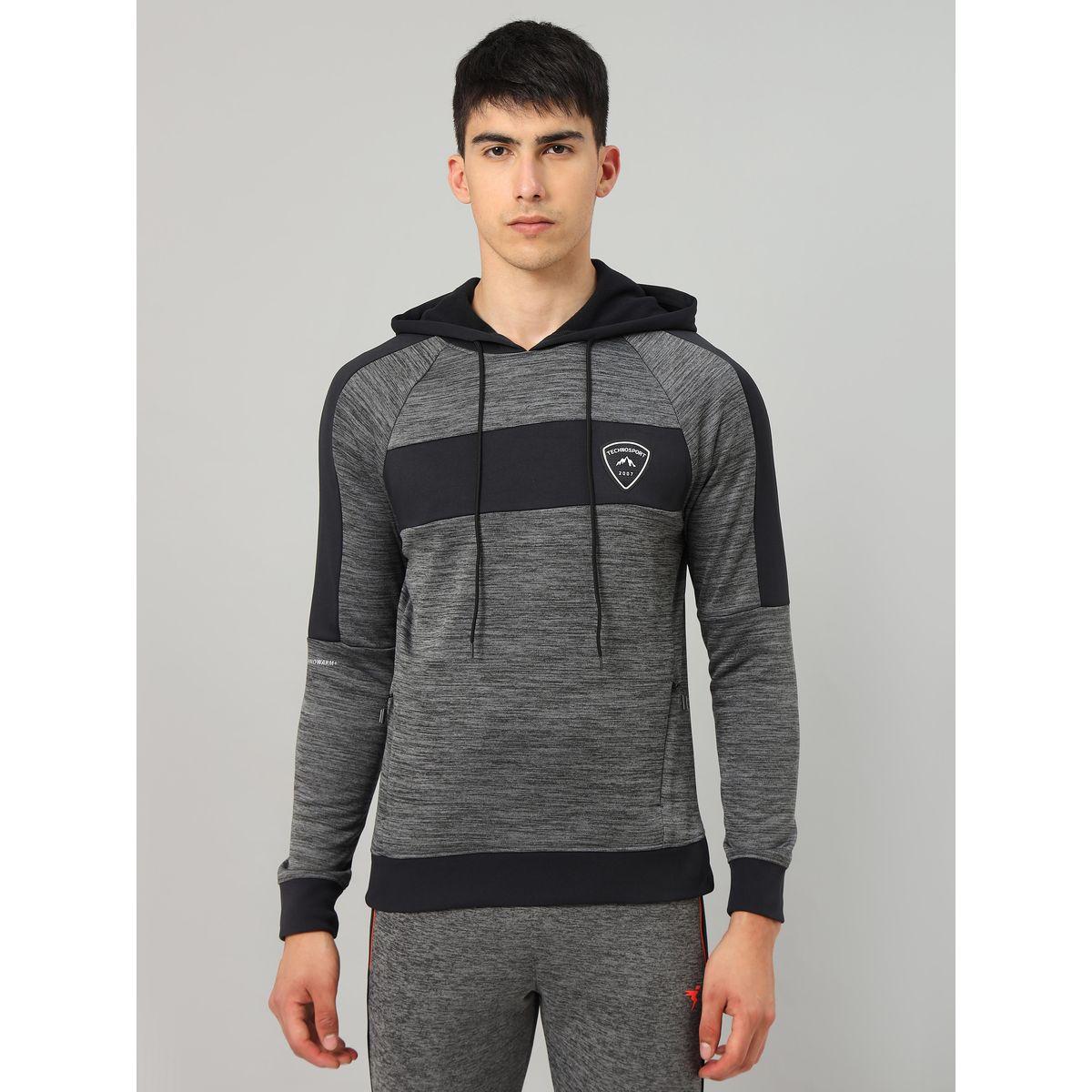 Technosport X Styli Contrast Panel Melange Fleece Jacket with Hood-men-clothing-sportswearandactivewear-hoodiesandsweatshirts-image-1