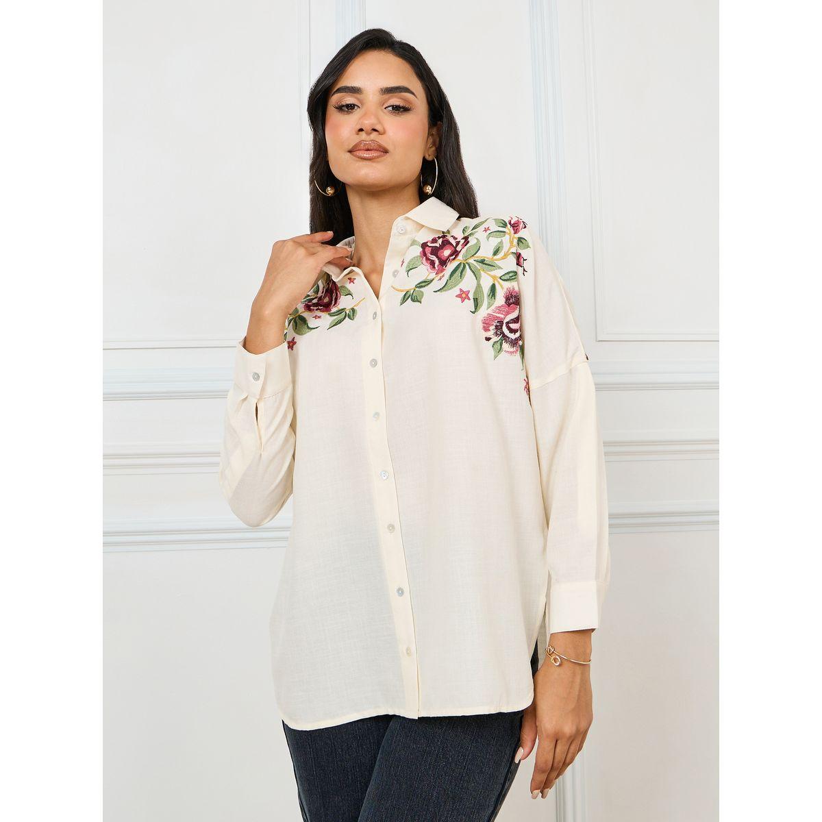 Styli Limited Embroidered Yoke Oversized Longline Shirt-women-clothing-shirtsandblouses-shirts-image-1