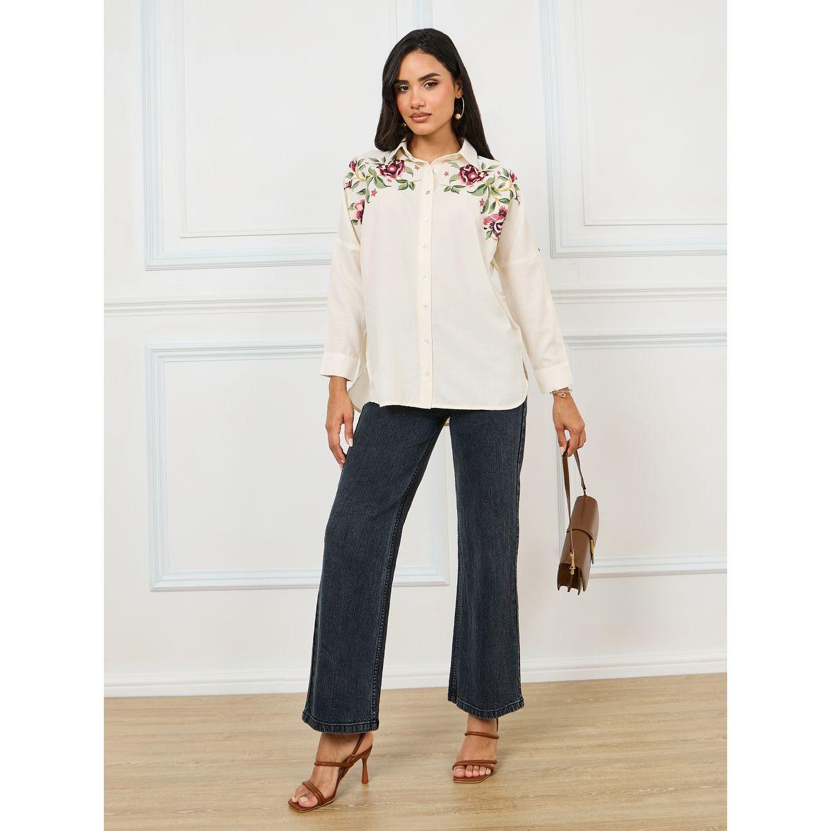 Styli Limited Embroidered Yoke Oversized Longline Shirt-women-clothing-shirtsandblouses-shirts-image-2