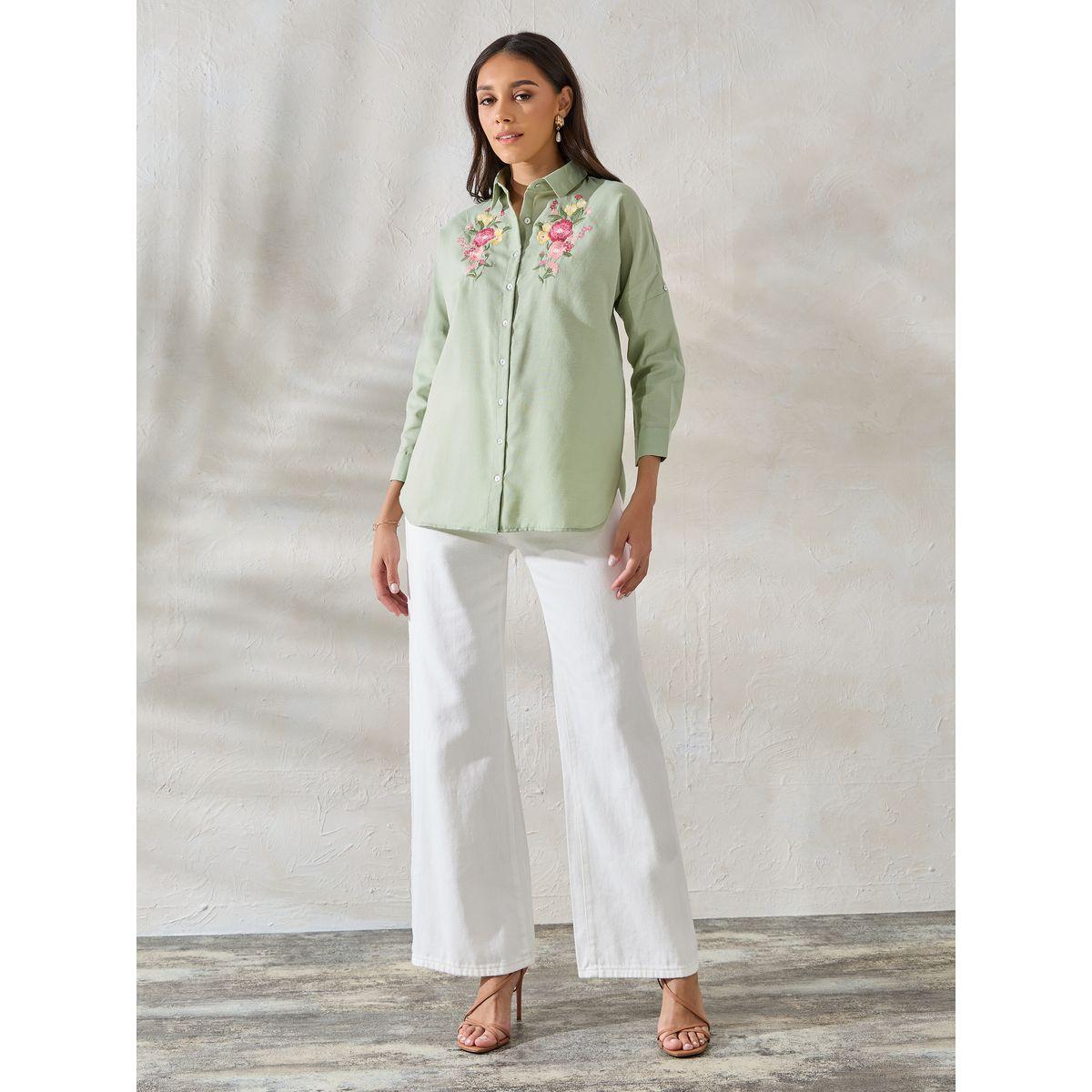 Styli Limited Embroidered Yoke Oversized Shirt with Roll-Up Sleeves-women-clothing-shirtsandblouses-shirts-image-2
