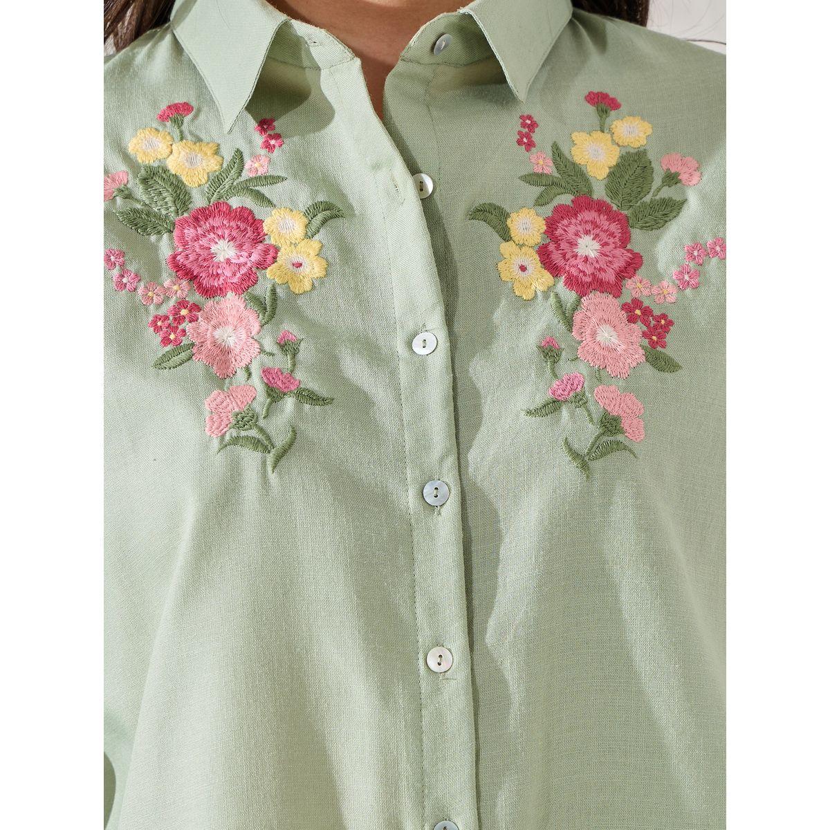 Styli Limited Embroidered Yoke Oversized Shirt with Roll-Up Sleeves-women-clothing-shirtsandblouses-shirts-image-4