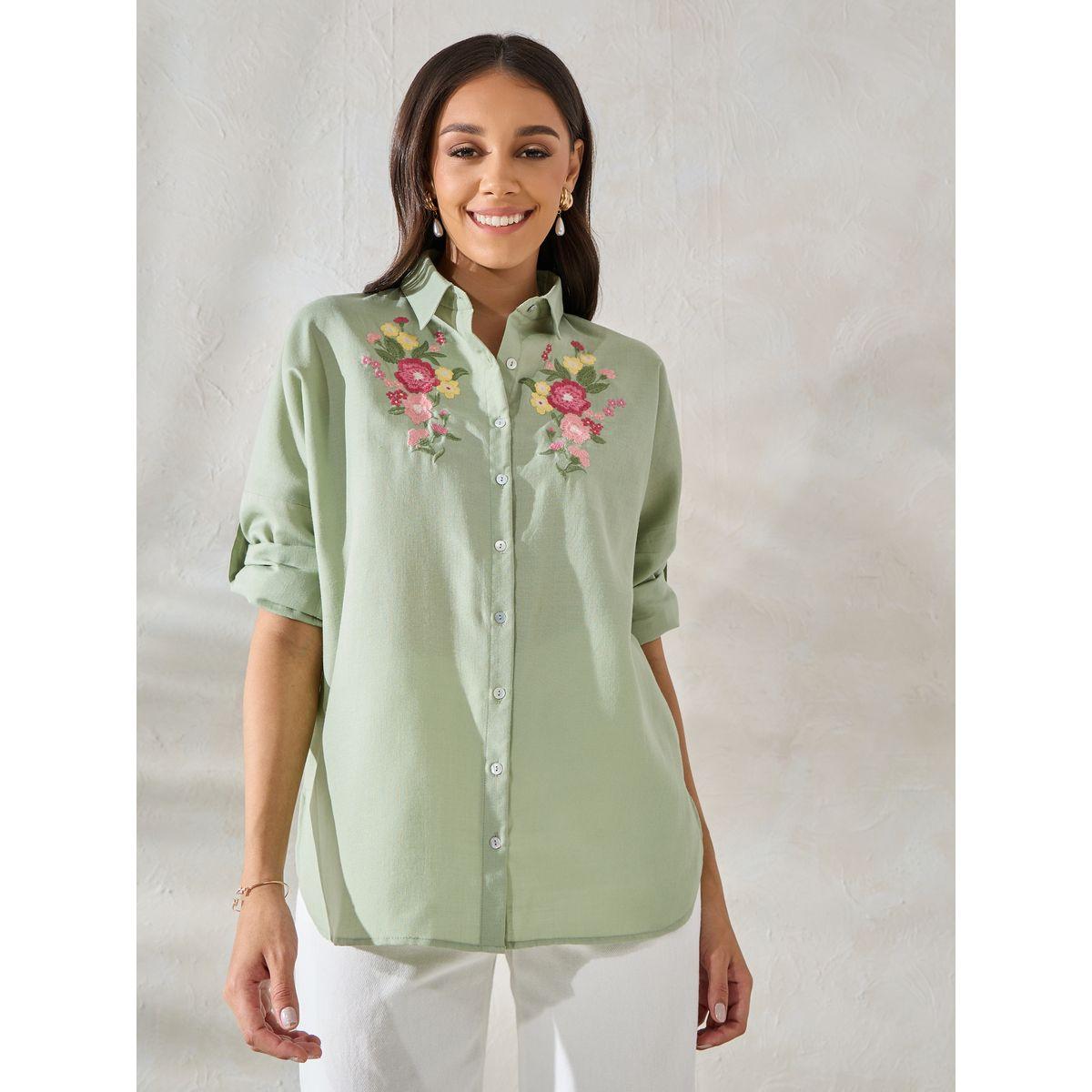 Styli Limited Embroidered Yoke Oversized Shirt with Roll-Up Sleeves-women-clothing-shirtsandblouses-shirts-image-5