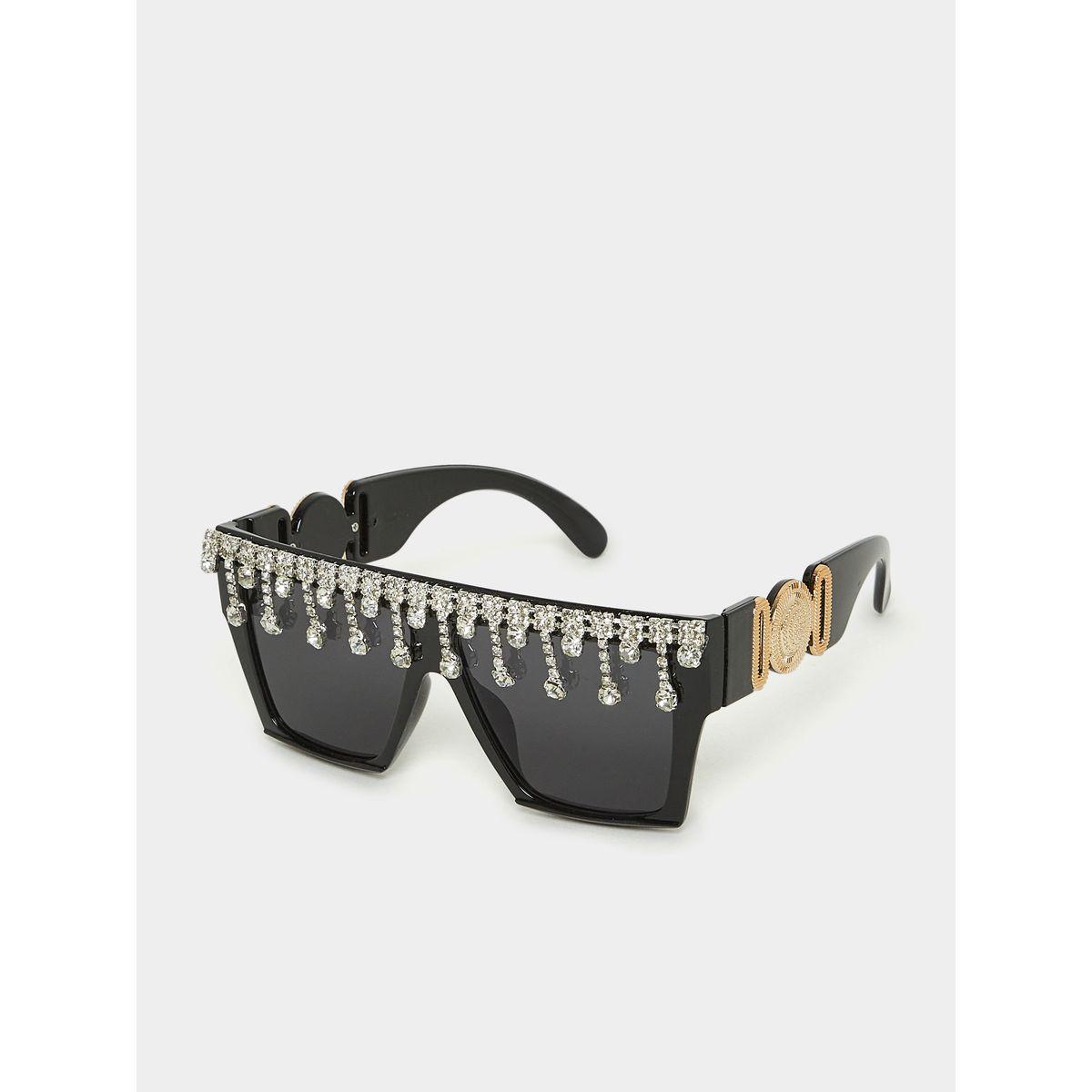 Styli Embellished Square Frame Sunglasses with Metal Temple-women-sunglasses-image-1