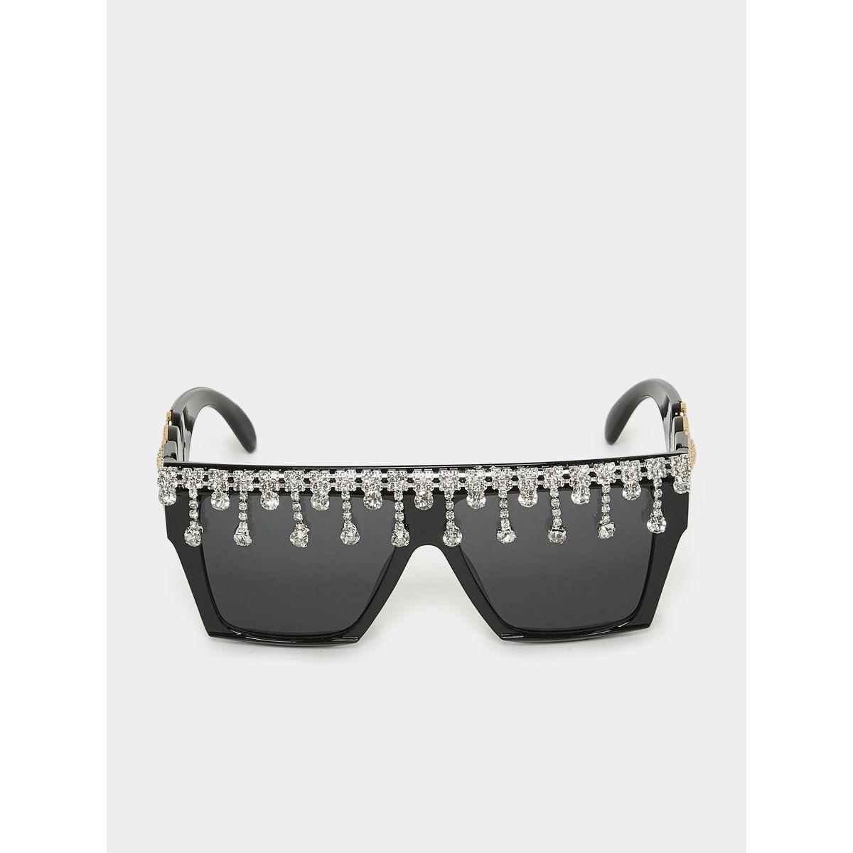 Styli Embellished Square Frame Sunglasses with Metal Temple-women-sunglasses-image-2