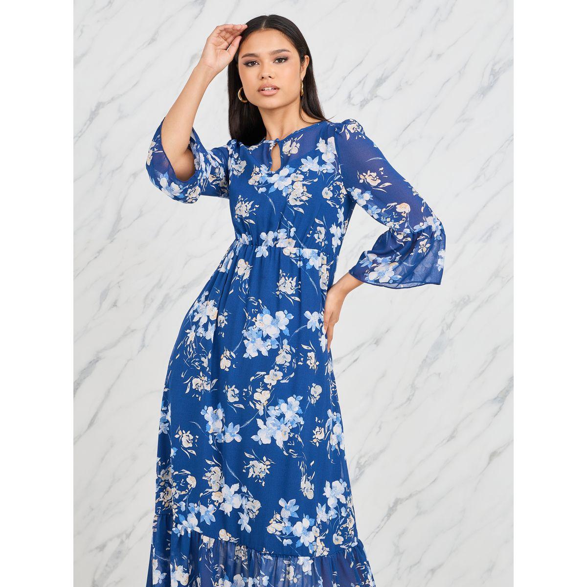 Styli Floral Print Keyhole Neck A-Line Midi Dress-women-clothing-dresses-image-2