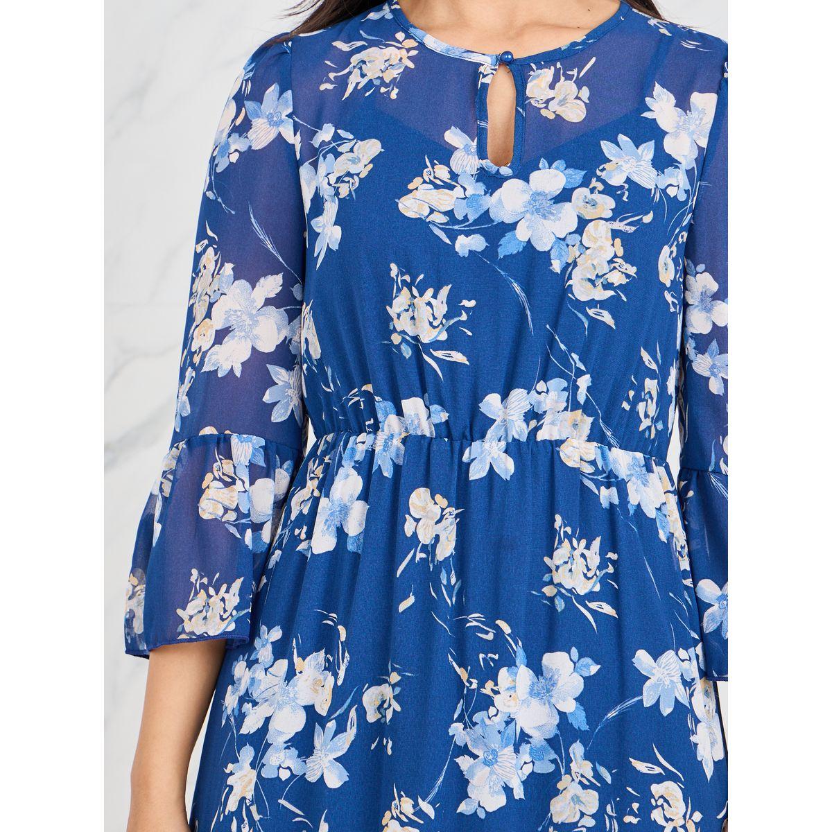Styli Floral Print Keyhole Neck A-Line Midi Dress-women-clothing-dresses-image-3
