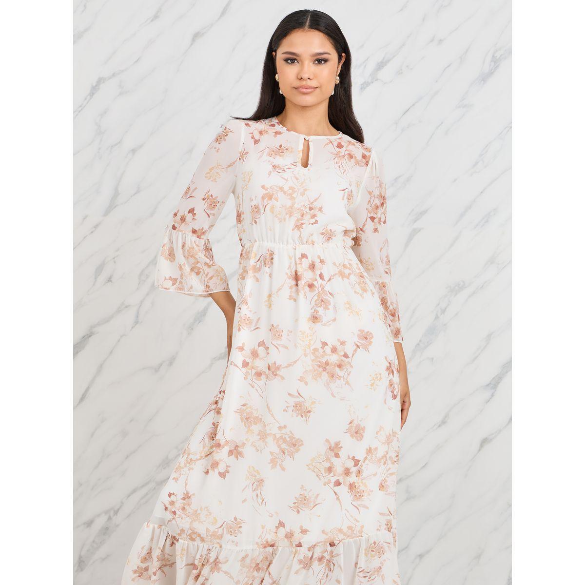 فستان ميدي مطبع بزهور مع ياقة بشق-women-clothing-dresses-image-2
