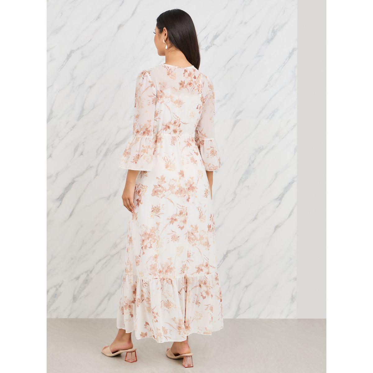 فستان ميدي مطبع بزهور مع ياقة بشق-women-clothing-dresses-image-4