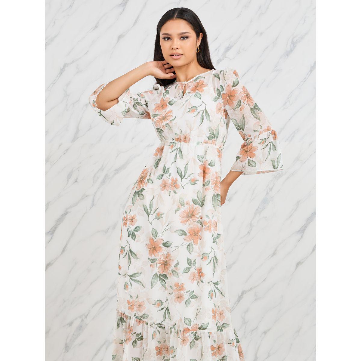 Styli Floral Print Keyhole Neck A-Line Midi Dress-women-clothing-dresses-image-2