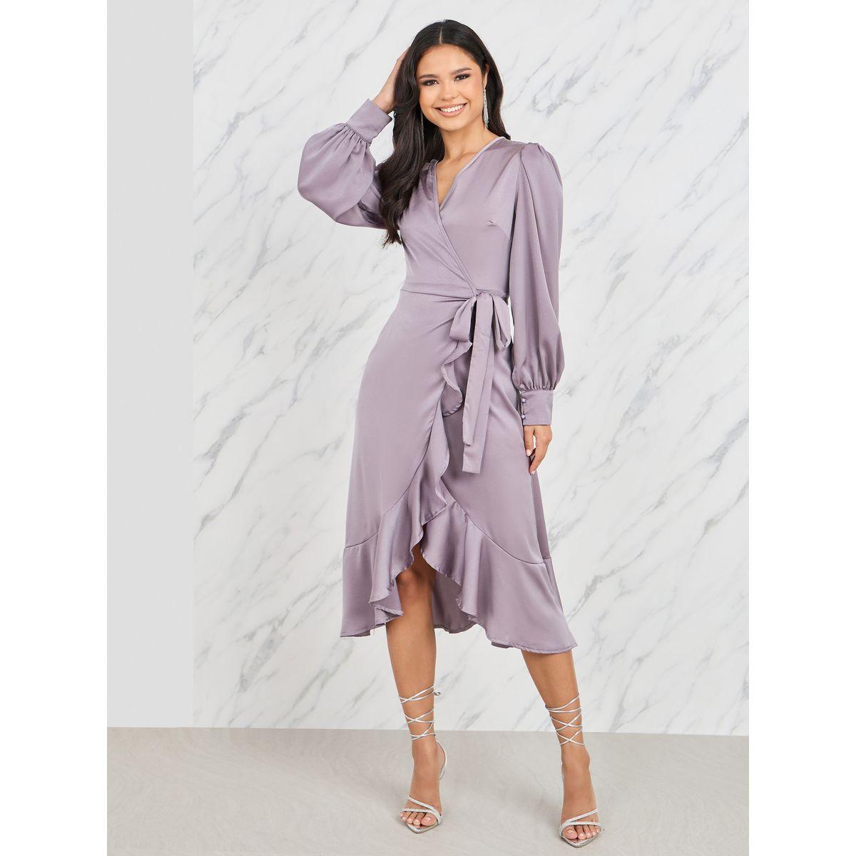 فستان ميدي بنمط لف وحواف كشكش-women-clothing-dresses-image-1