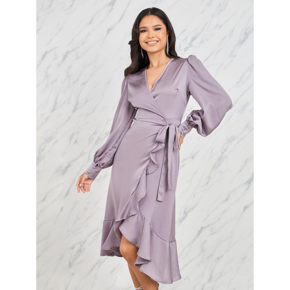 فستان ميدي بنمط لف وحواف كشكش-women-clothing-dresses-image-2