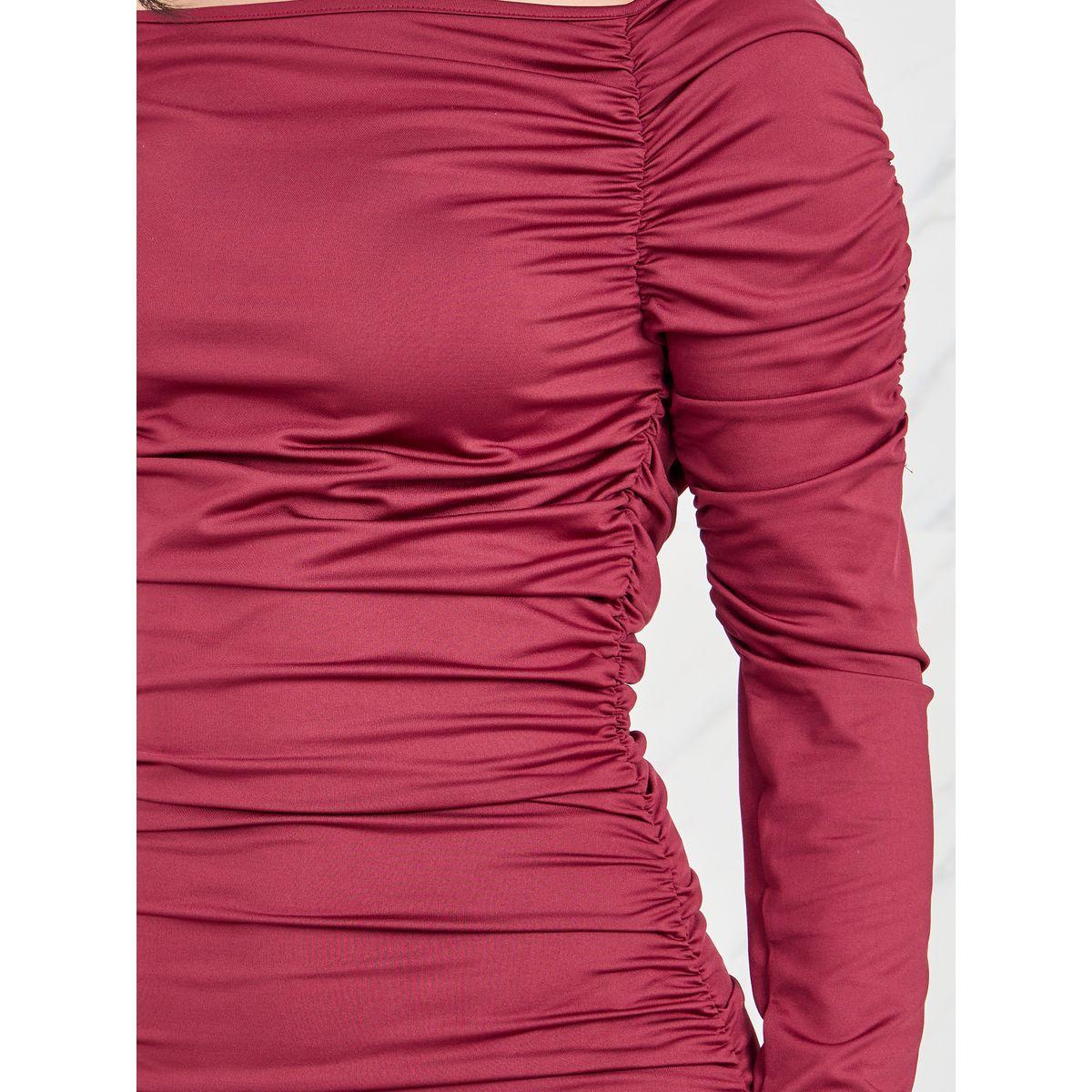 فستان طويل بياقة واسعة وتفاصيل مزمومة-women-clothing-dresses-image-3