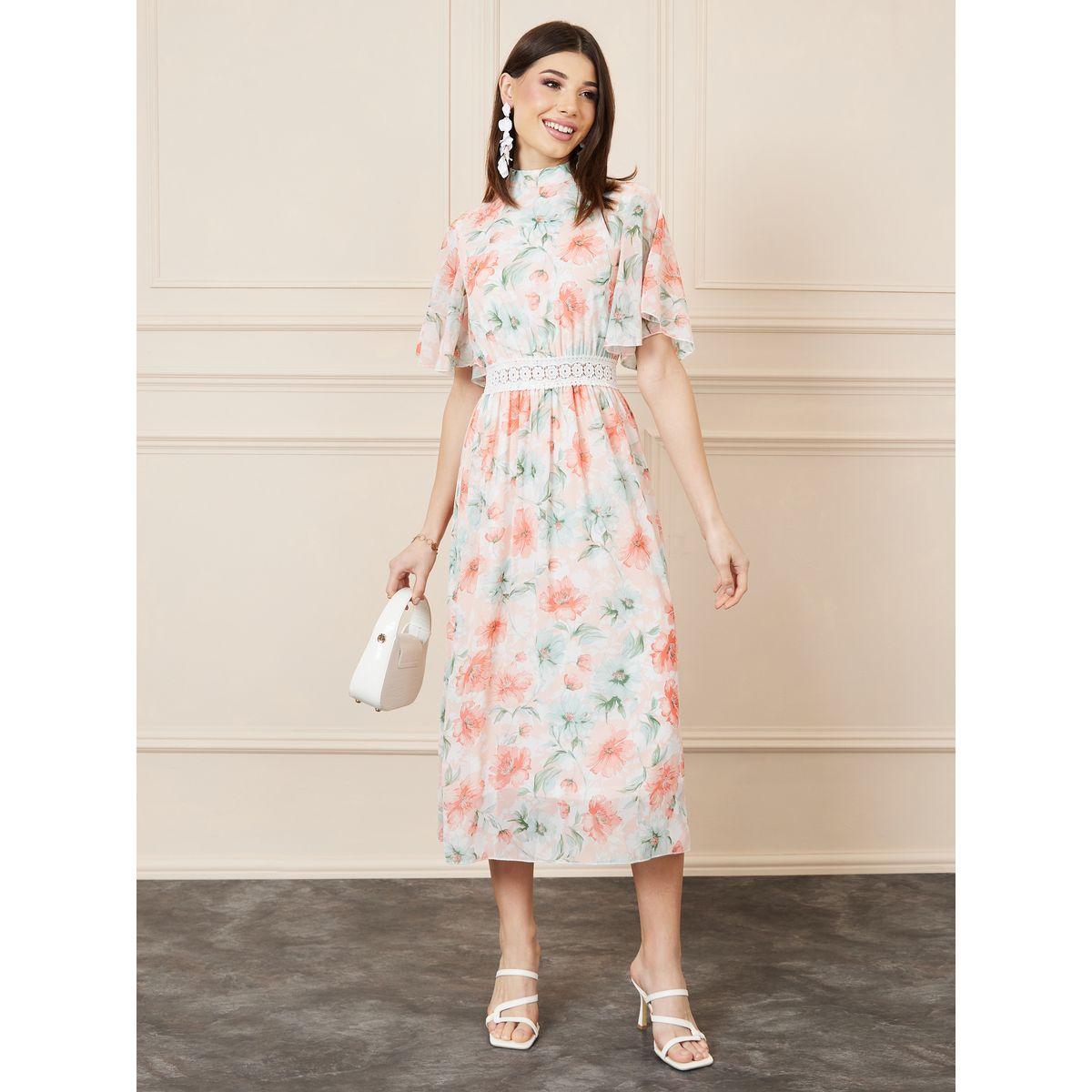 Styli Floral Print Lace Waist Detail A-Line Midi Dress-women-clothing-dresses-image-1