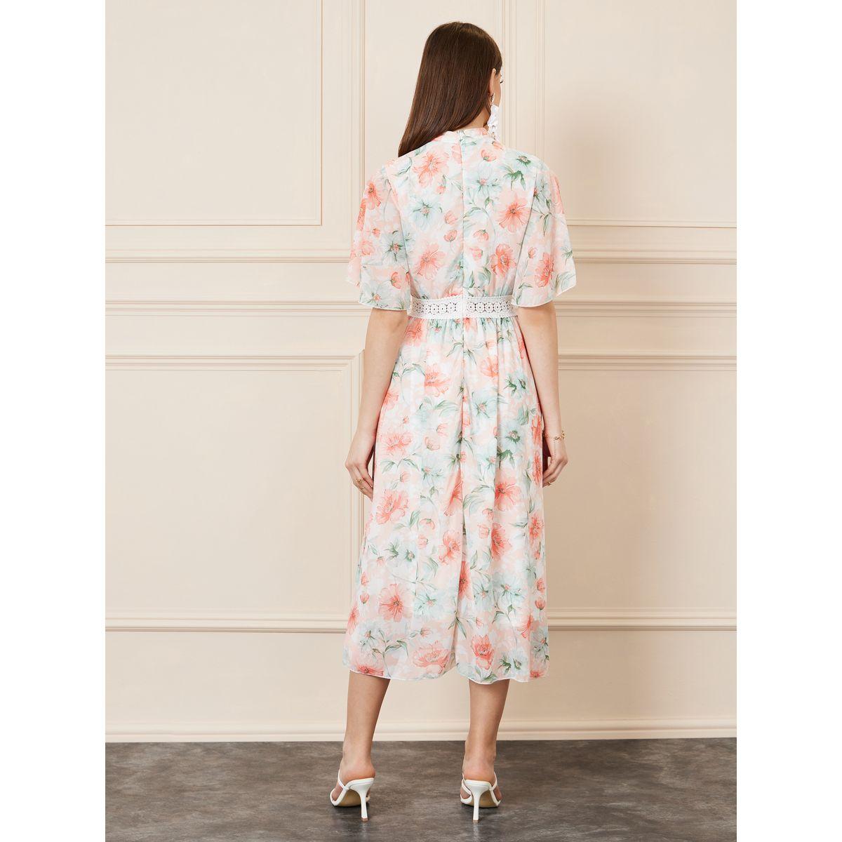 Styli Floral Print Lace Waist Detail A-Line Midi Dress-women-clothing-dresses-image-4