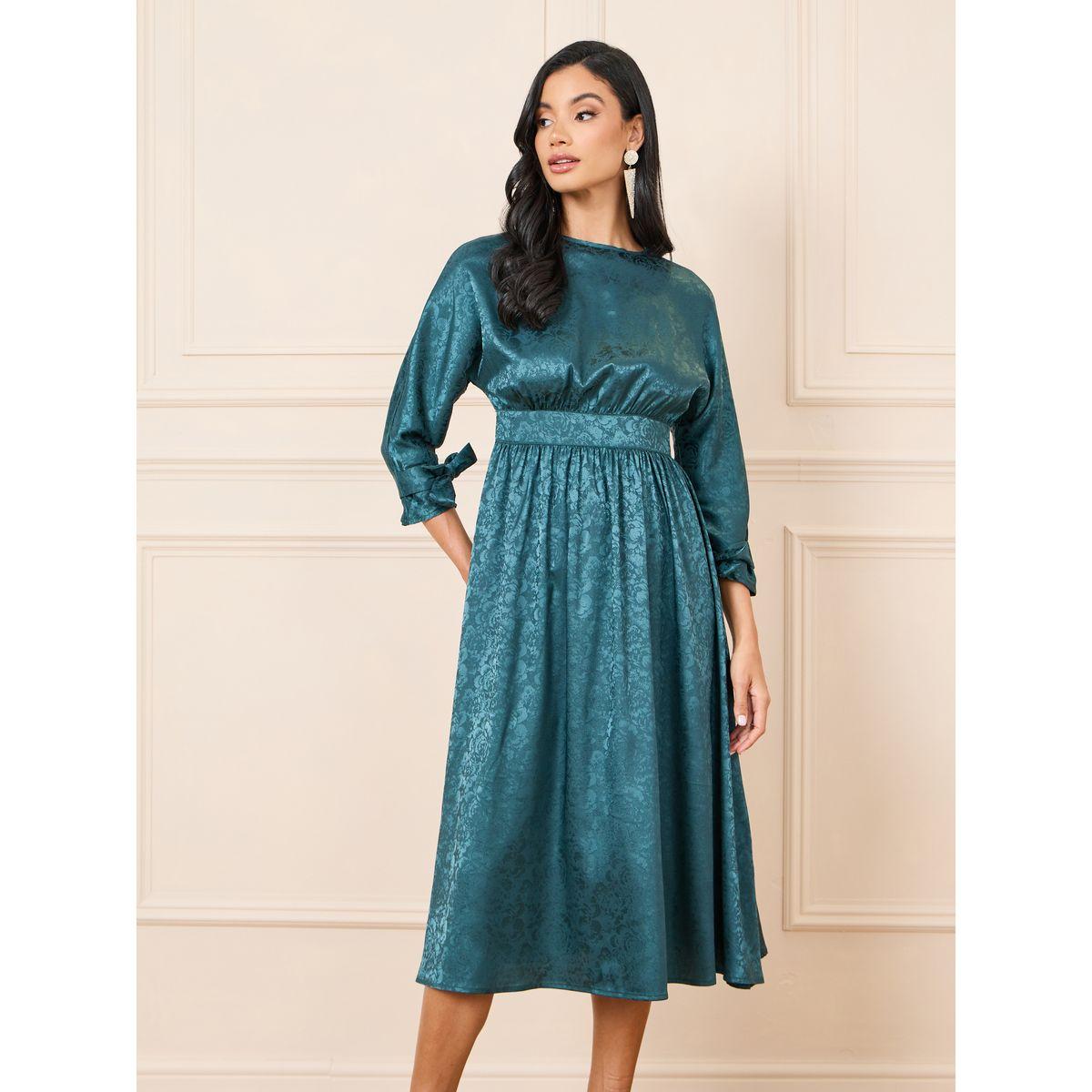 فستان ميدي مطبع بنسيج جاكار مع أربطة-women-clothing-dresses-image-1