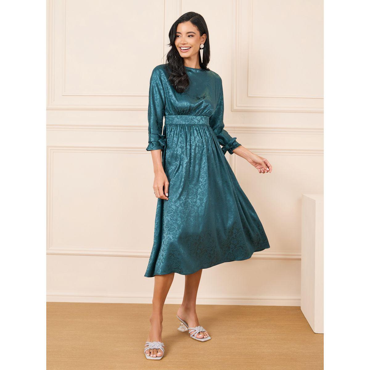 فستان ميدي مطبع بنسيج جاكار مع أربطة-women-clothing-dresses-image-2