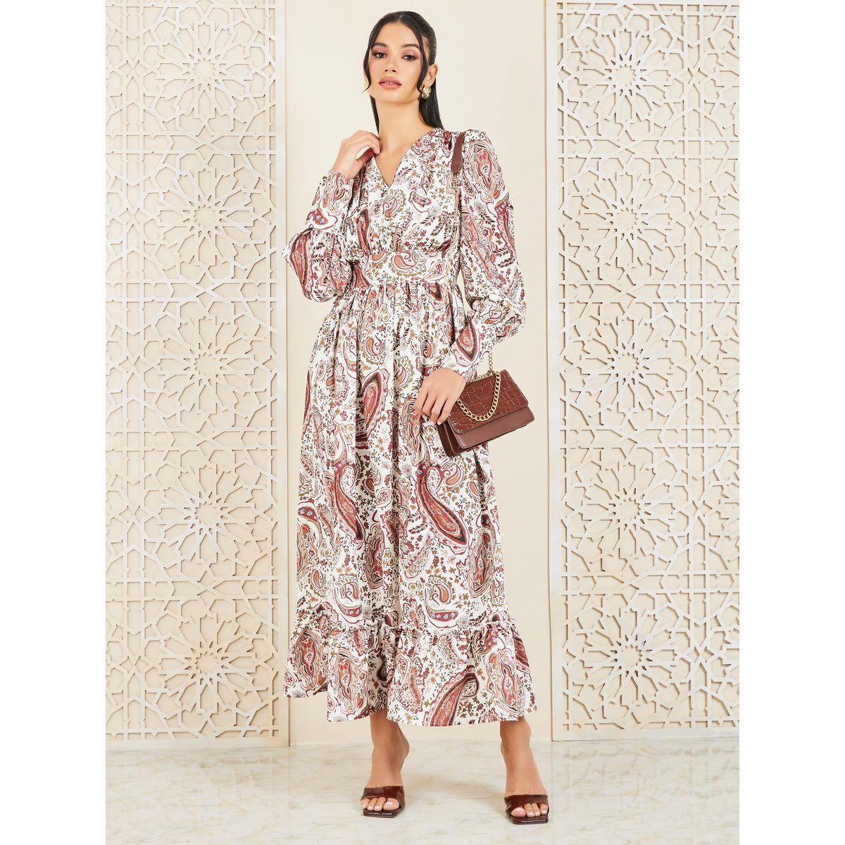 Styli Bohemian Cuffed Sleeve A-Line Maxi Dress-women-clothing-dresses-image-1