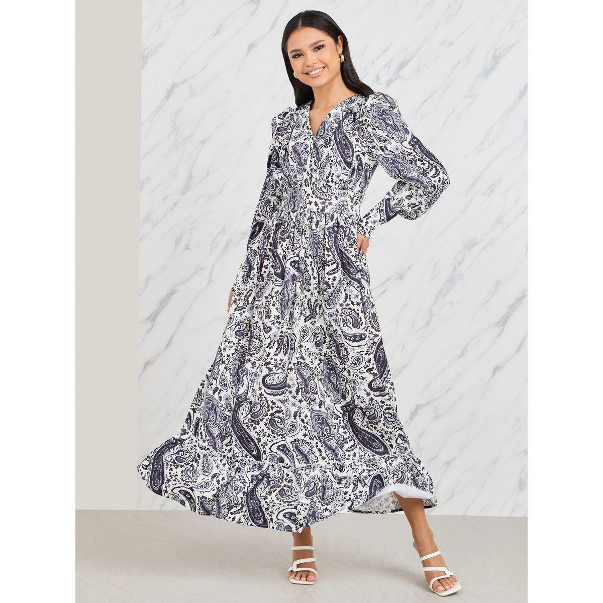Styli Bohemian Cuffed Sleeve A-Line Maxi Dress-women-clothing-dresses-image-1