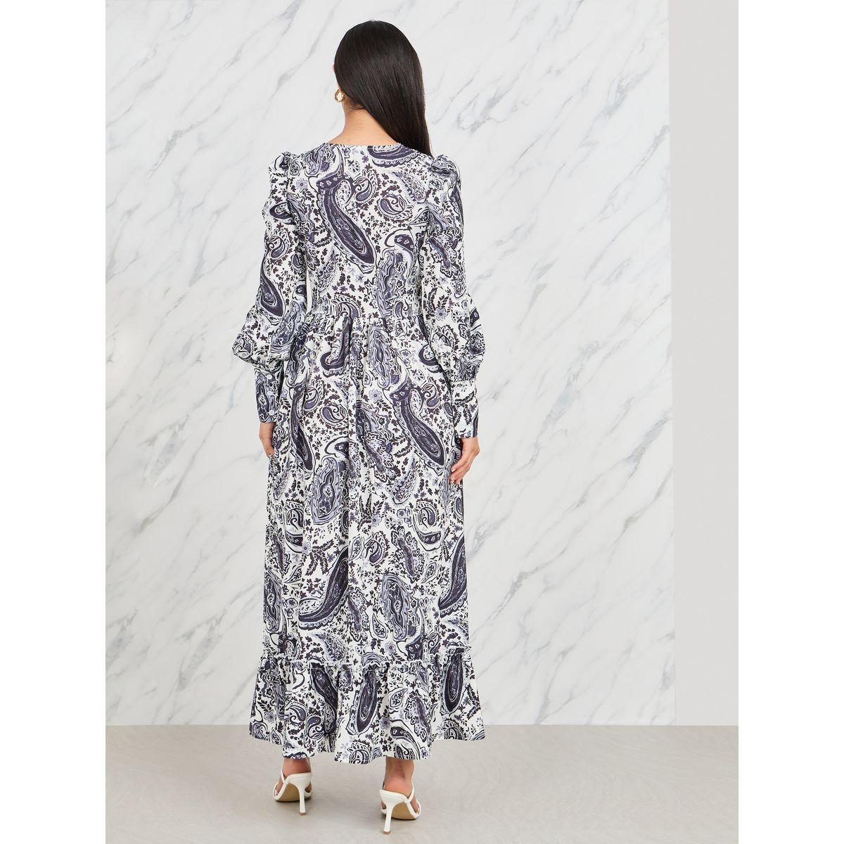 فستان طويل بطبعة بوهيمية مع اكمام بأساور-women-clothing-dresses-image-4