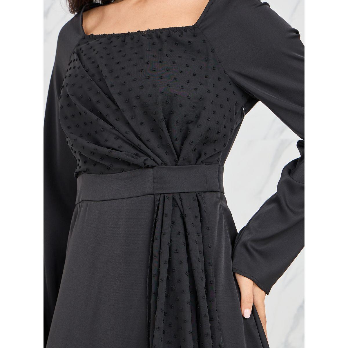 فستان ميدي بياقة واسعة وتفاصيل مُحاكة-women-clothing-dresses-image-3
