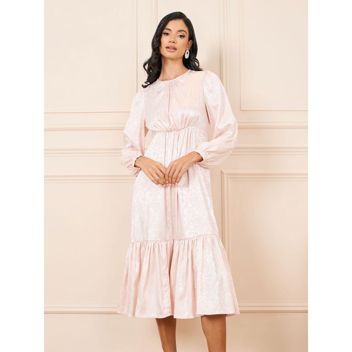 Styli Jacquard Print Gathered Detail A-Line Midi Dress-women-clothing-dresses-image-1