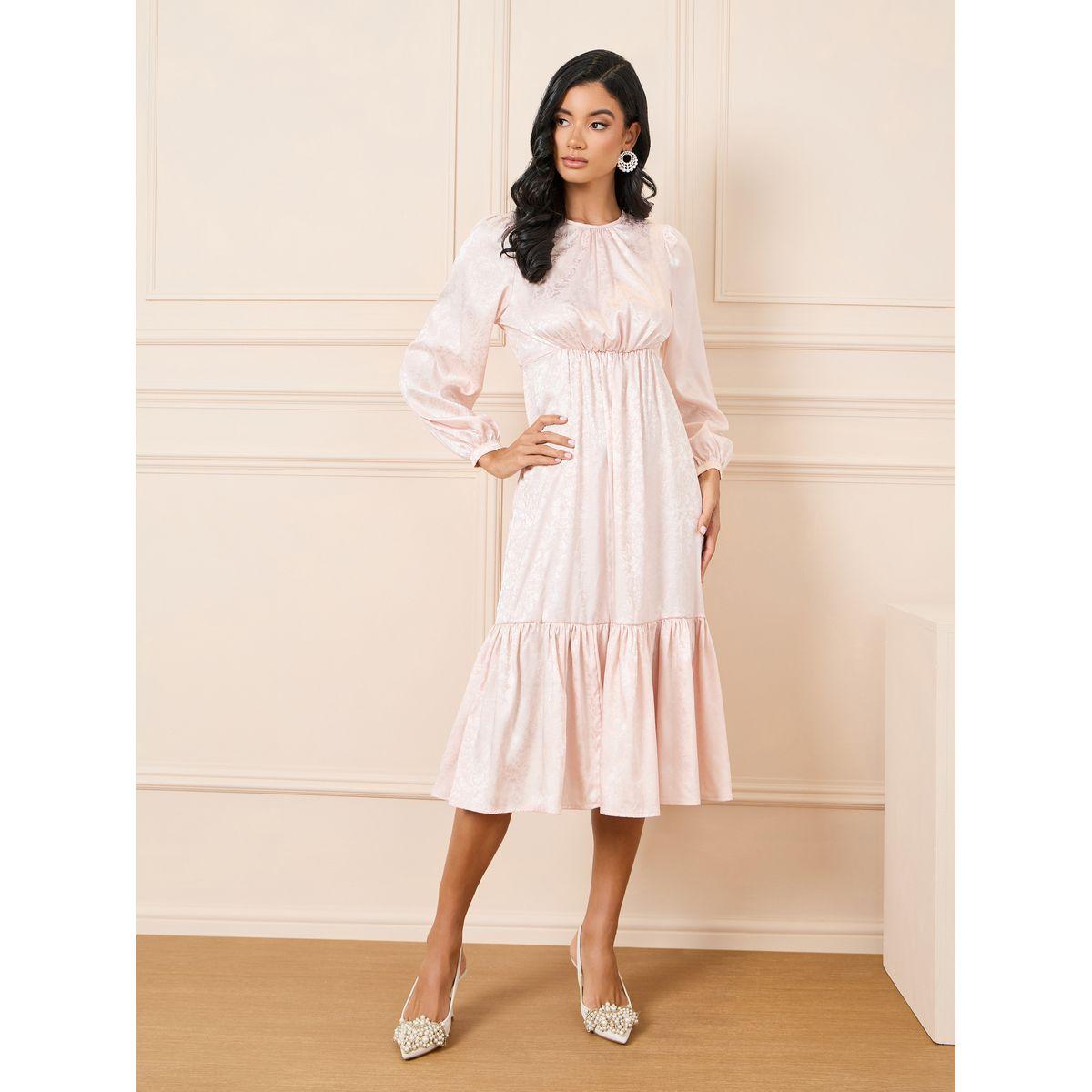 Styli Jacquard Print Gathered Detail A-Line Midi Dress-women-clothing-dresses-image-2