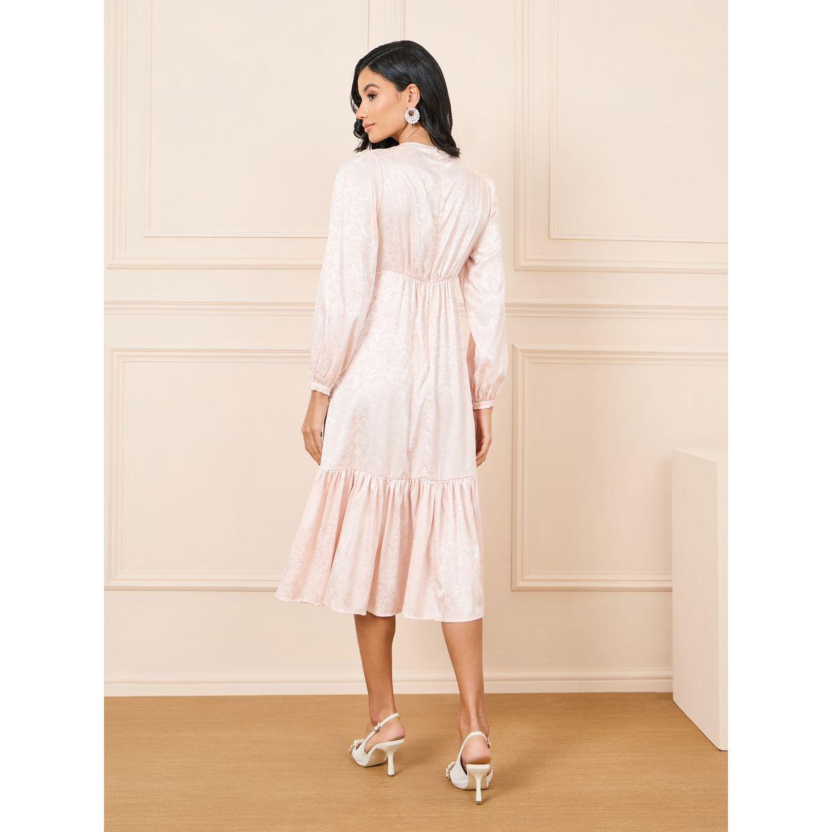 فستان ميدي مزين بنسيج جاكار وكسرات-women-clothing-dresses-image-4