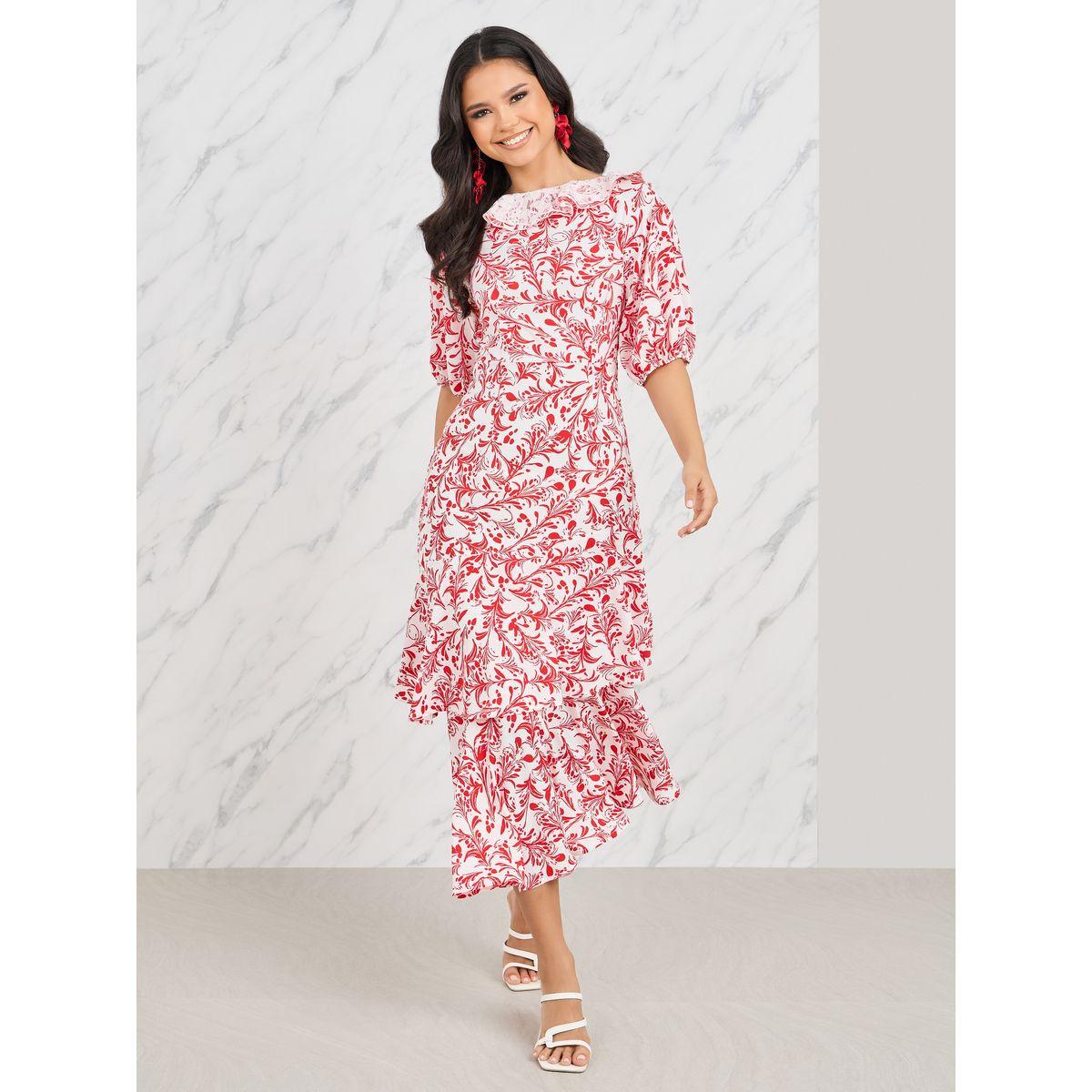 فستان ميدي بكسرات وتفاصيل كشكش-women-clothing-dresses-image-1