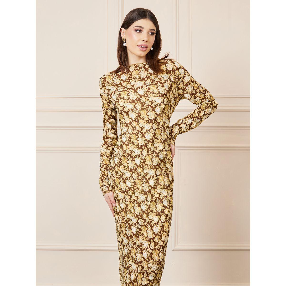 Styli Plisse Floral Print Bodycon Dress with Strappy Inner Slip-women-clothing-dresses-image-2