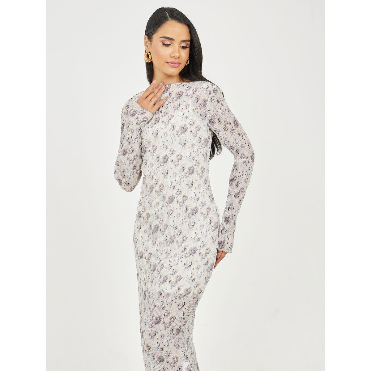 فستان بديكون بليسيه مطبع بزهورمع فستان بحمالات-women-clothing-dresses-image-2