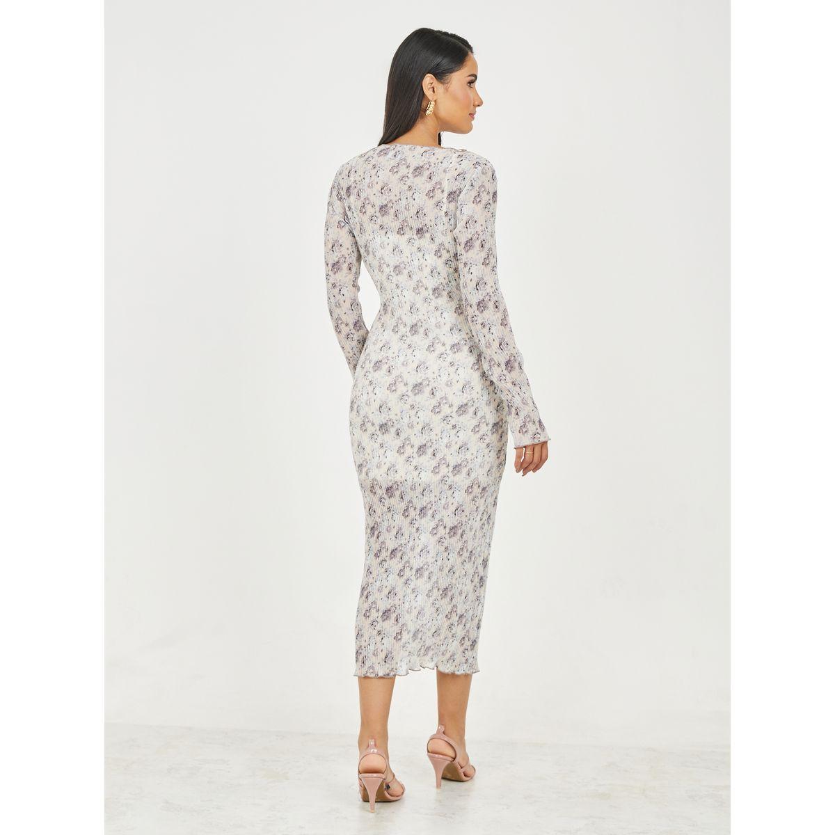 فستان بديكون بليسيه مطبع بزهورمع فستان بحمالات-women-clothing-dresses-image-4