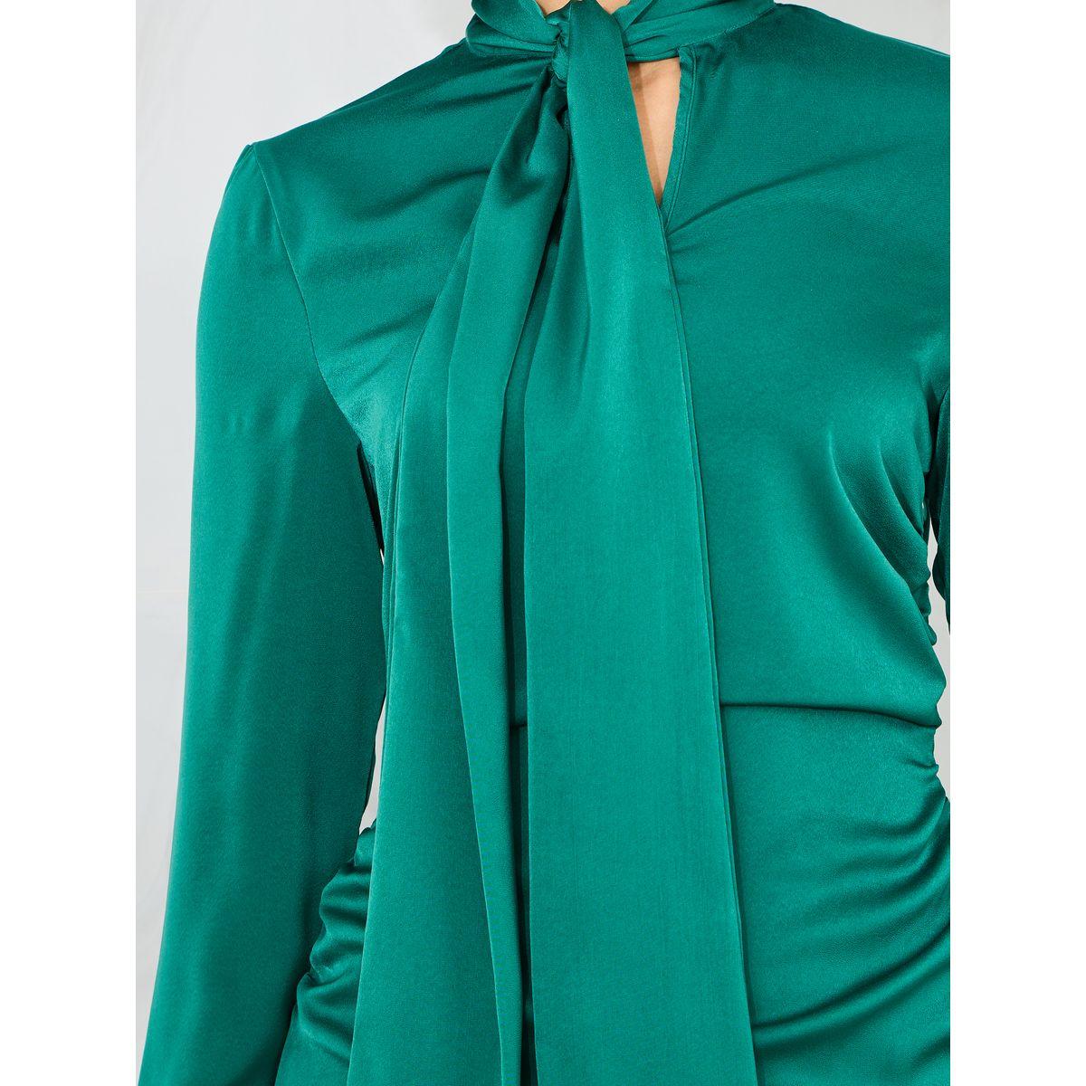 Styli Side Gathered Detail Tie Up Neck Bodycon Midi Dress-women-clothing-dresses-image-3