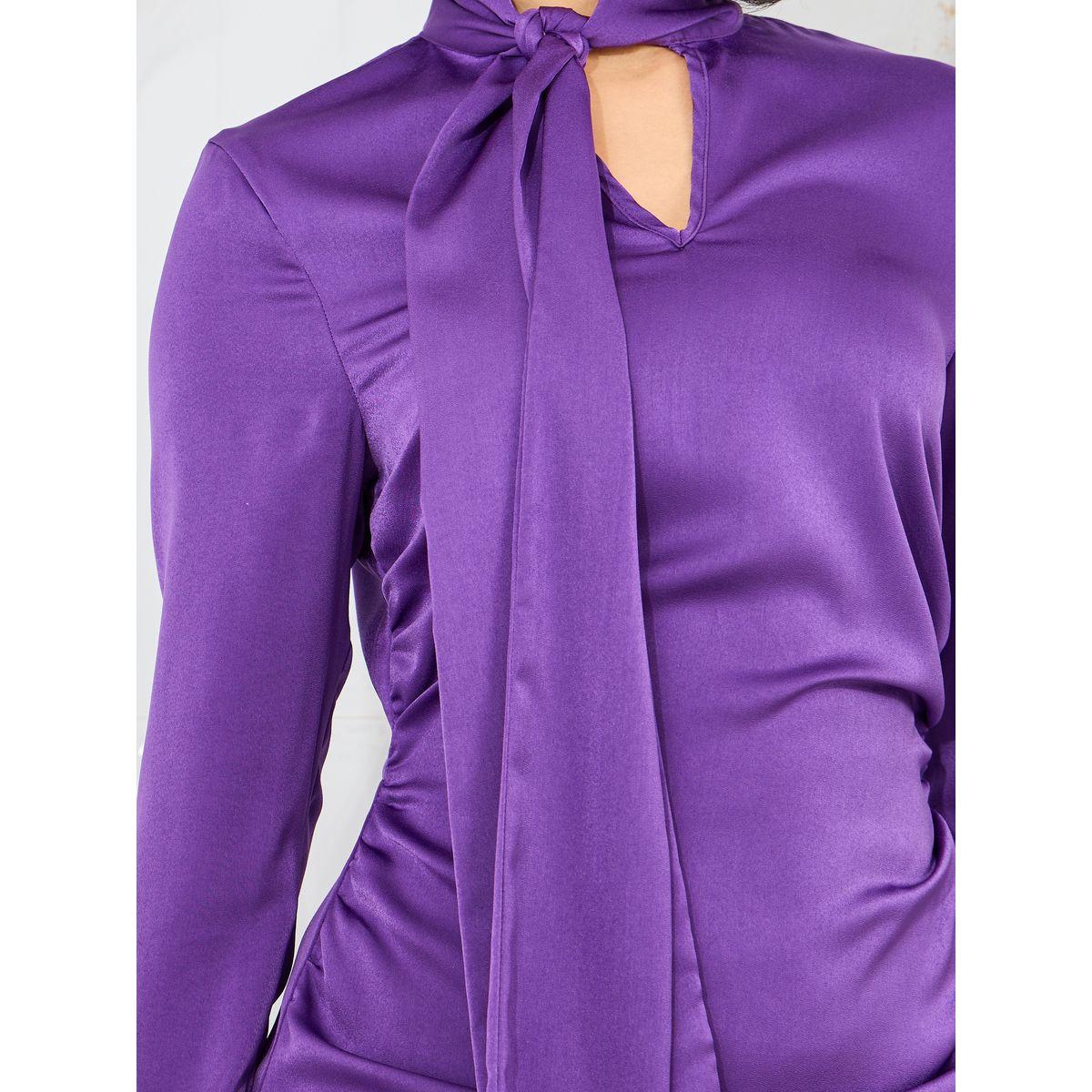 Styli Side Gathered Detail Tie Up Neck Bodycon Midi Dress-women-clothing-dresses-image-3
