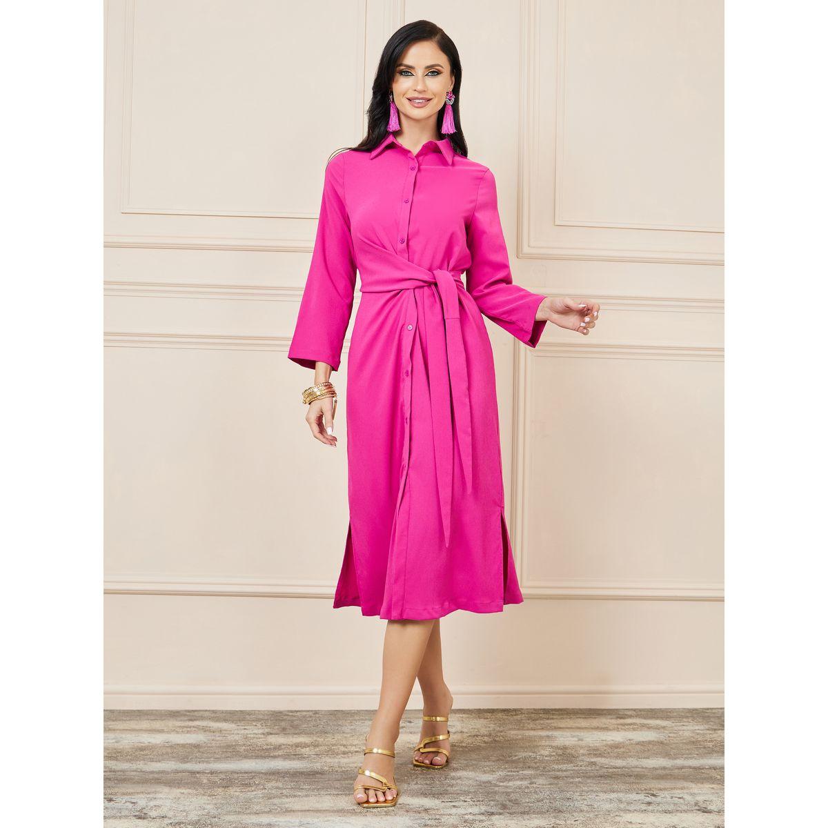Styli Front Tie Up Shirt Midi Dress with Side Slit-women-clothing-dresses-image-1