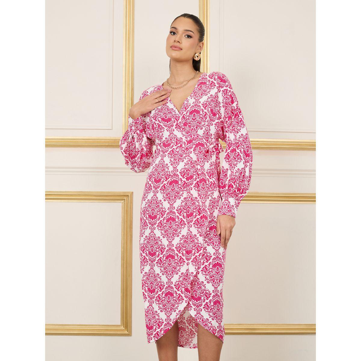Styli Damask Print A-Line Wrap Midi Dress-women-clothing-dresses-image-2