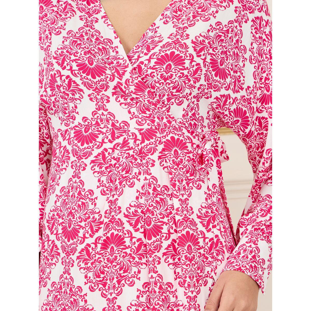 فستان ميدي بنمط لف وطبعة داماسك-women-clothing-dresses-image-3