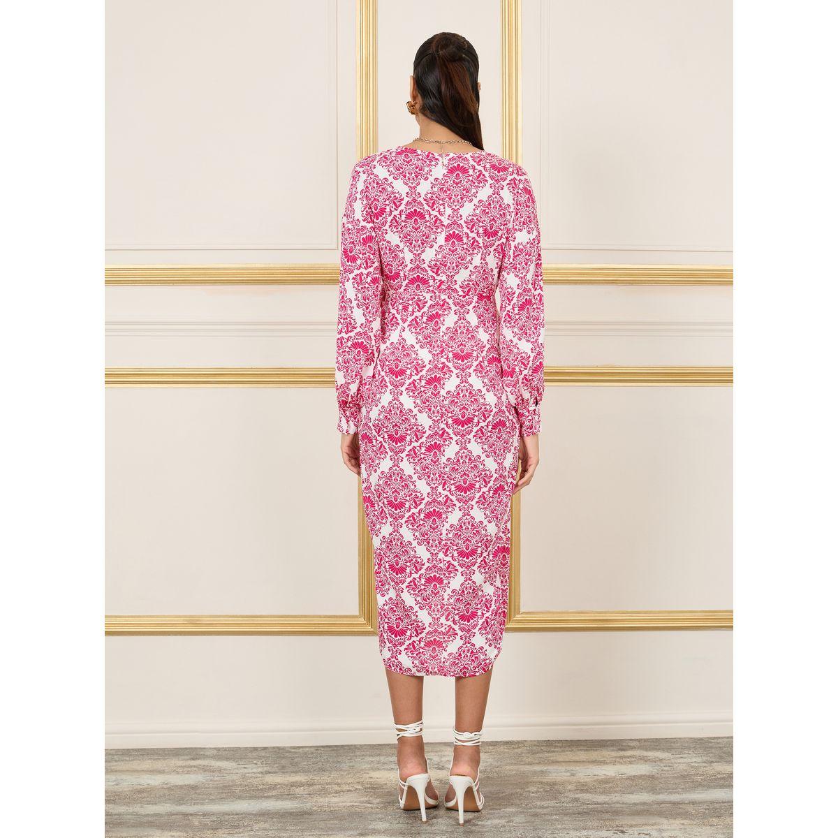 فستان ميدي بنمط لف وطبعة داماسك-women-clothing-dresses-image-4