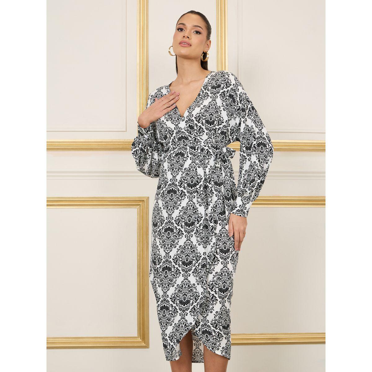 فستان ميدي بنمط لف وطبعة داماسك-women-clothing-dresses-image-2