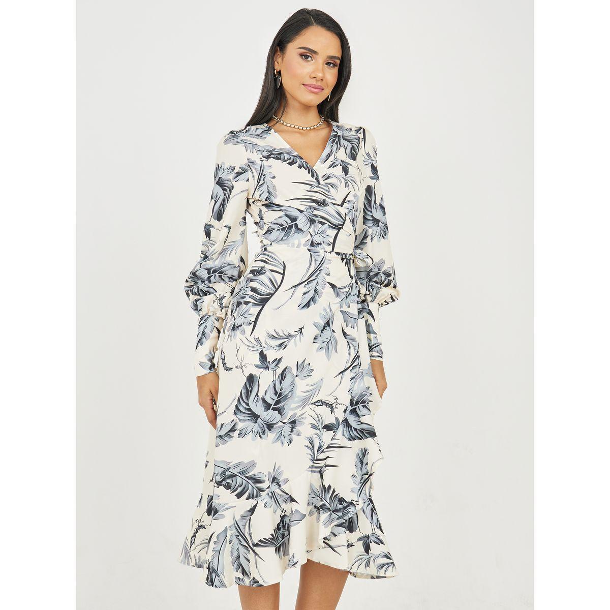 فستان ميدي مطبع بالكامل مع نمط لف-women-clothing-dresses-image-1
