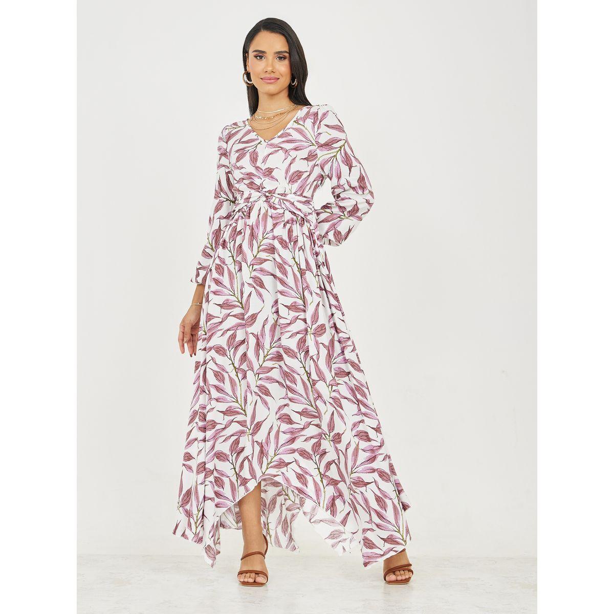 فستان ميدي مطبع بالكامل باوراق شجر-women-clothing-dresses-image-1