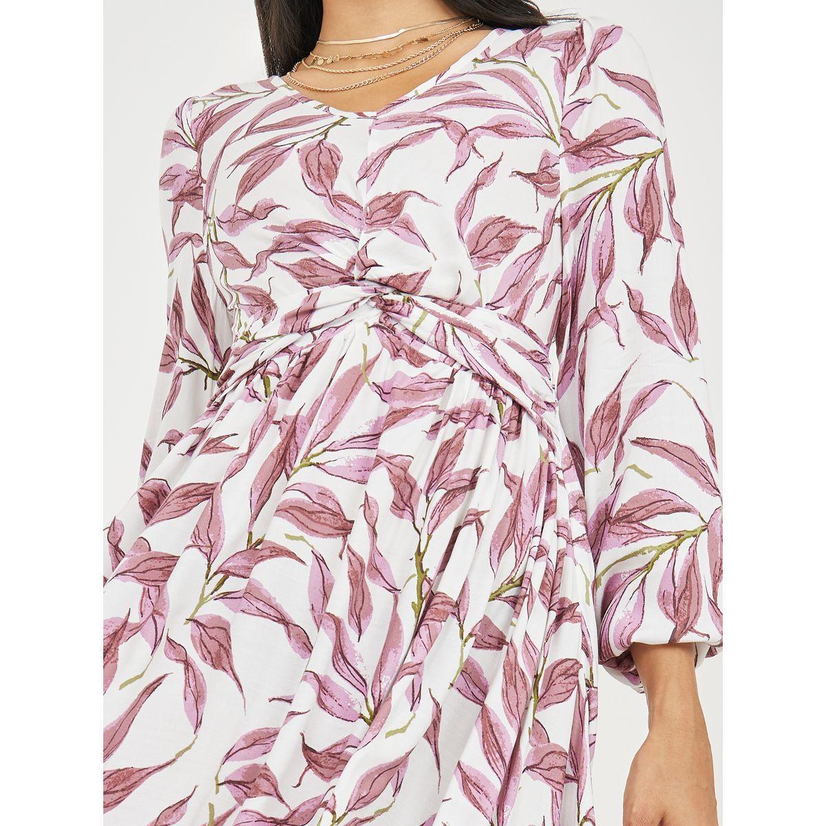 فستان ميدي مطبع بالكامل باوراق شجر-women-clothing-dresses-image-3