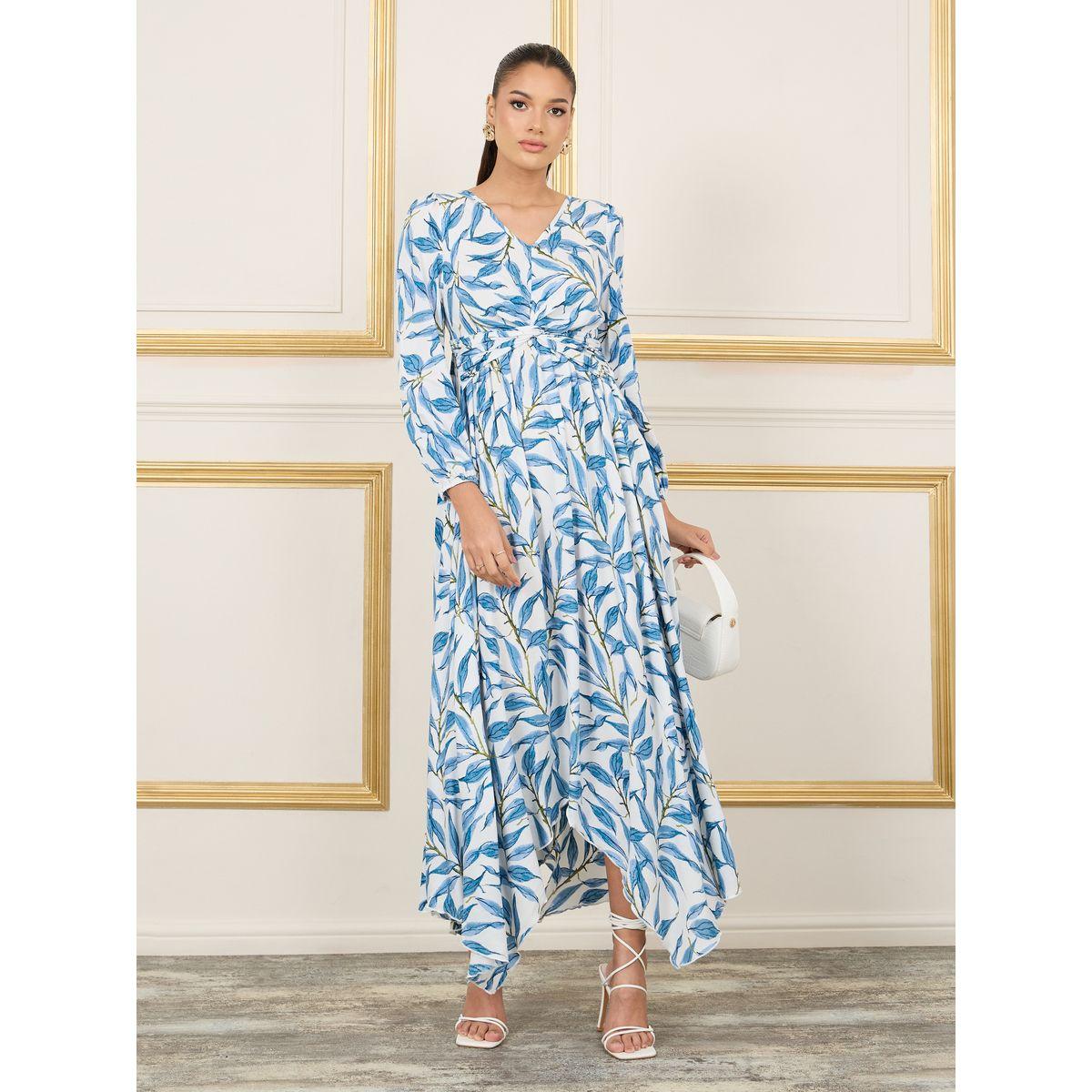 فستان طويل مطبع بالكامل بأوراق شجر-women-clothing-dresses-image-1