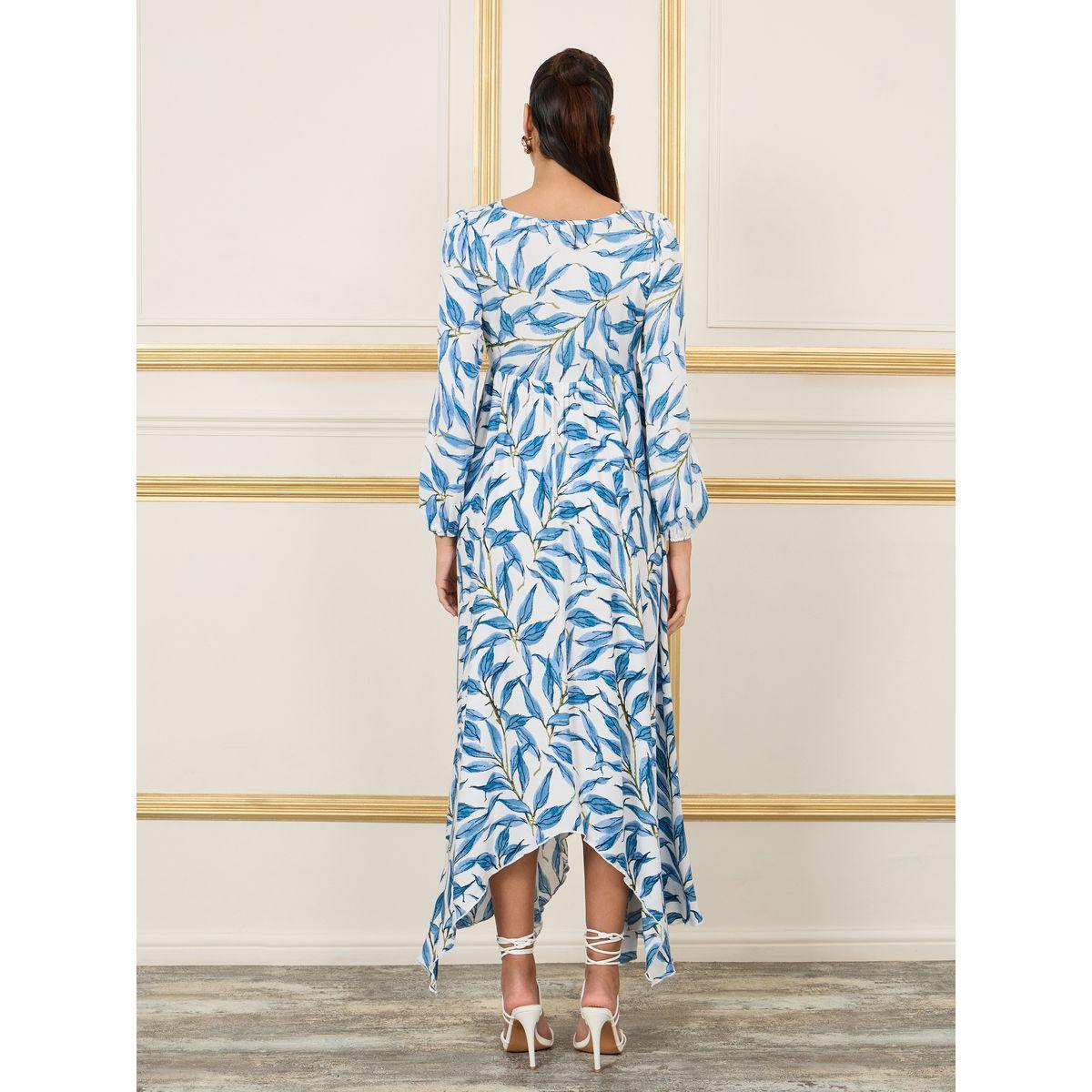 Styli Leaf AOP Front Twist Detail A-Line Maxi Dress-women-clothing-dresses-image-4