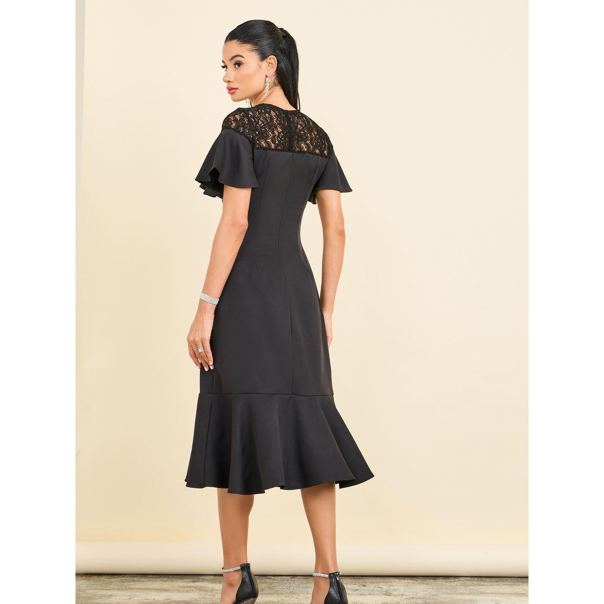 فستان ميدي بتفاصيل دانتيل مع كشكش-women-clothing-dresses-image-4