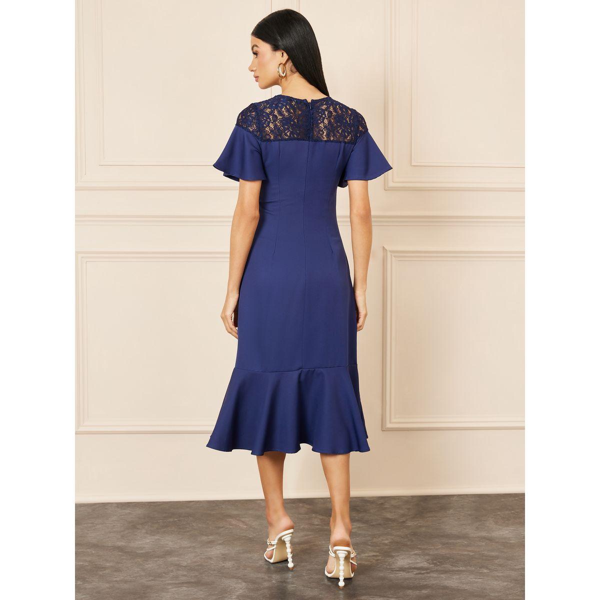 فستان ميدي بتفاصيل دانتيل مع كشكش-women-clothing-dresses-image-4