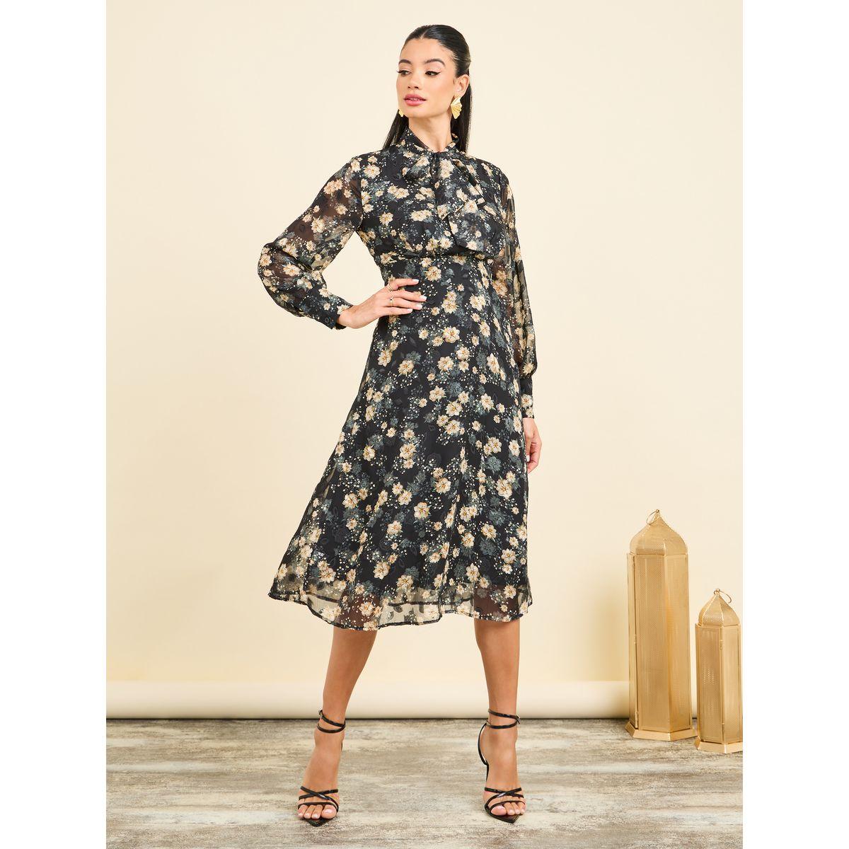 فستان ميدي بحافة واسعة وياقة باربطة-women-clothing-dresses-image-1