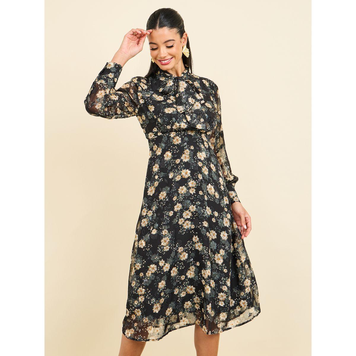 فستان ميدي بحافة واسعة وياقة باربطة-women-clothing-dresses-image-2